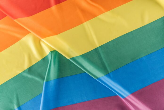 top view of creased lgbt pride flag