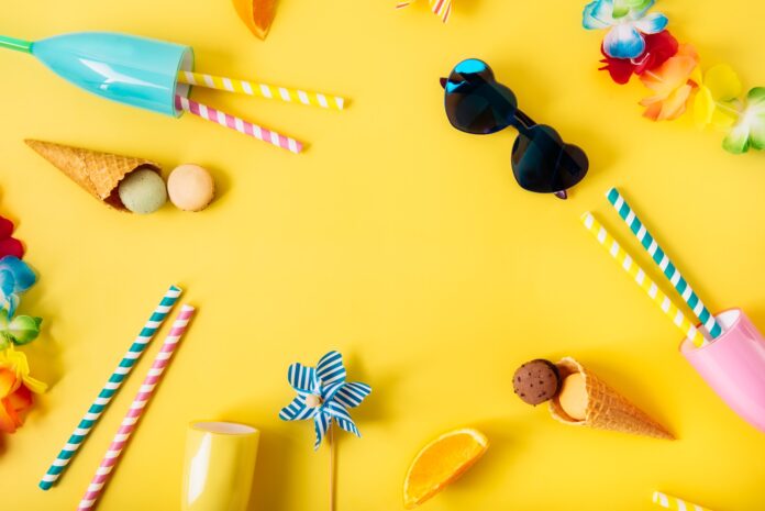 Summer party concept flat lay background